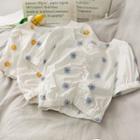 Daisy-print Ruched Crop Blouse
