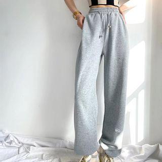 High Waist Plain Drawstring Wide Leg Sweatpants