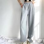 High Waist Plain Drawstring Wide Leg Sweatpants