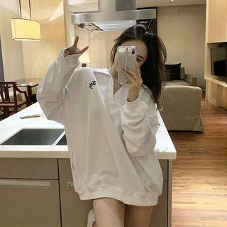 Polo-neck Letter Embroidered Pullover White - One Size
