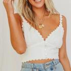 V-neck Lace-trim Button-up Cropped Camisole Top