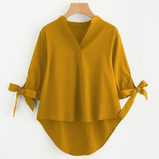 V-neck Cuff Bow Dip Back Top