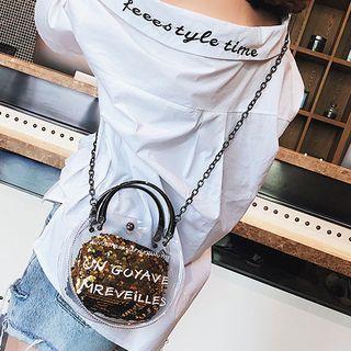Set Of 2: Lettering Crossbody Bag + Sequined Zip Pouch