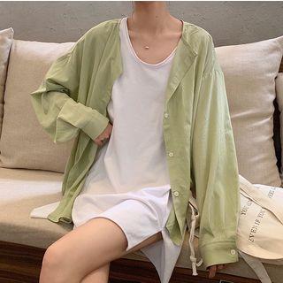 Plain Long-sleeve Open-front Cardigan