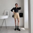 Inset Shorts Box-pleated Miniskirt With Belt