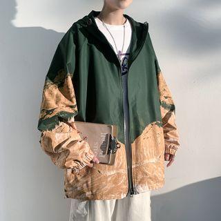 Hooded Mountain Print Zip Jacket