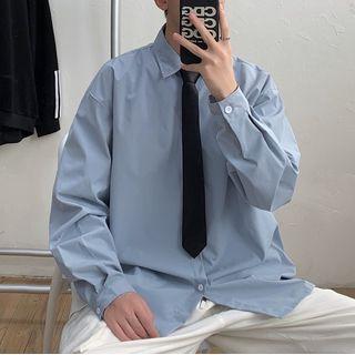 Set: Long-sleeve Plain Shirt + Necktie