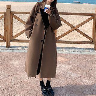 Long-sleeve Velvet Panel Woolen Coat