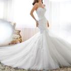 Strapless Lace Trained Wedding Ball Gown