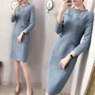 Long-sleeve Tweed Sheath Dress
