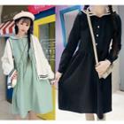 Long-sleeve Sailor Collar A-line Dress / Contrast Trim Cable Knit Cardigan