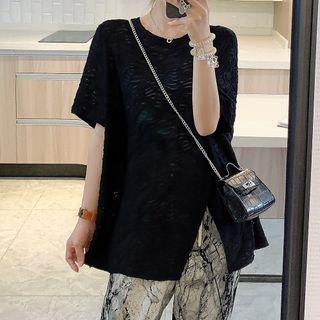 Short-sleeve Lace T-shirt Black - One Size