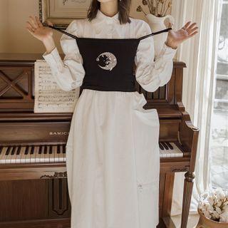 Asymmetric Single-breasted Long-sleeve Dress / Color-block Vest