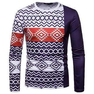 Asymmetric Printed Long-sleeve T-shirt