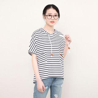 Striped Hooded Short-sleeve T-shirt