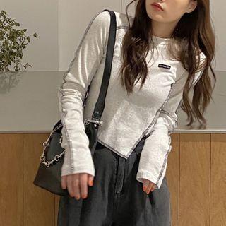 Asymmetric Long Sleeve Cropped T-shirt