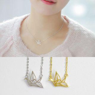 925 Sterling Silver Origami Crane Necklace 925 Sterling Silver - White Gold - One Size