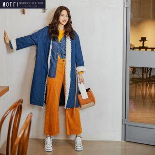 Open-front Fleece-lined Denim Jacket