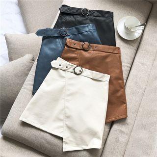 Asymmetrical Faux Leather Mini A-line Skirt