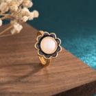 Flower Faux Gemstone Alloy Open Ring Cp13 - Gold - One Size