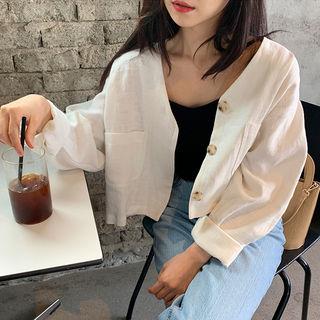 Button-down Linen Short Jacket