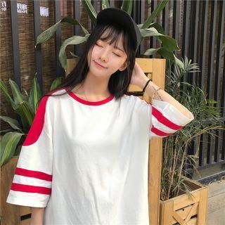 Color Panel 3/4 Sleeve Midi T-shirt Dress