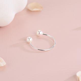 925 Sterling Silver Faux Pearl Open Ring Rs521 - Silver - One Size