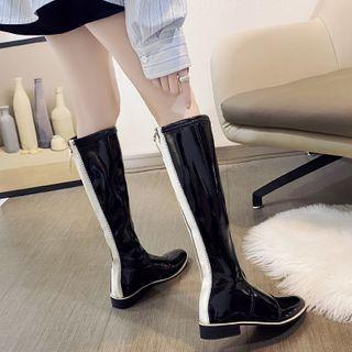 Contrast Trim Block Heel Knee-high Boots