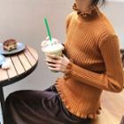 Ruffled-trim Long-sleeve Knit Top