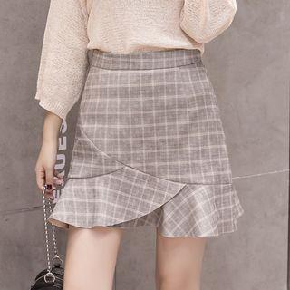 Frilled Plaid A-line Skirt