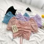 Boatneck Drawstring Chiffon Crop Top In 5 Colors