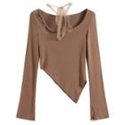 Long-sleeve Plain Irregular Chain Knit T-shirt