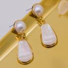 Faux Pearl Drop Earring 1 Pair - Gold Trim - White - One Size