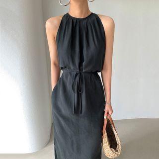 Halter Off-shoulder Slit Maxi Dress