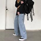 Side Buttoned Straight-cut Jeans