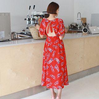 Bare-back Maxi Foliage Dress