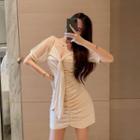 Short-sleeve Mesh Mini Bodycon Dress