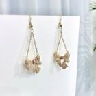 Bow Rhinestone Dangle Earring 1 Pair - Pink Rhinestone - Gold - One Size