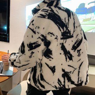 Stand Collar Print Fleece Jacket