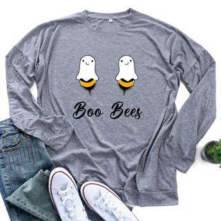 Boo Bees Print Round-neck Large Size Long-sleeve T Shirt
