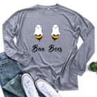 Boo Bees Print Round-neck Large Size Long-sleeve T Shirt