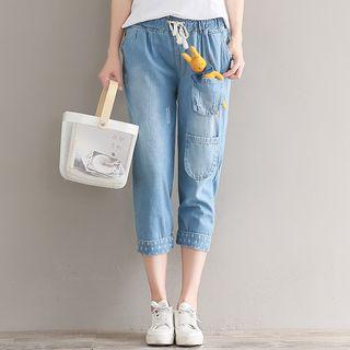 Slim-fit Drawstring Cropped Jeans