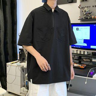 Elbow-sleeve Half-zip Pocket Detail Shirt