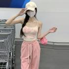 Lettering Camisole Top / High Waist Wide Leg Pants / Jacket