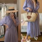Elbow-sleeve V-neck Midi Wrap Dress