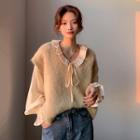 Long-sleeve Tie-front Chiffon Top / Sweater Vest