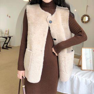 Midi Turtleneck Sweater Dress / Fleece Button Vest