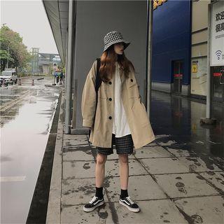 Pocket Detail Oversize Button Jacket Khaki - One Size