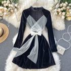 Long-sleeve Midi Velvet A-line Dress As Shown In Figure - One Size