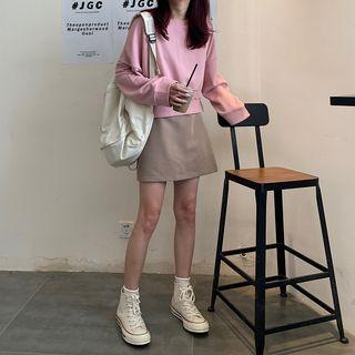 Plain Sweatshirt / A-line Mini Skirt